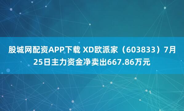 股城网配资APP下载 XD欧派家（603833）7月25日主力资金净卖出667.86万元